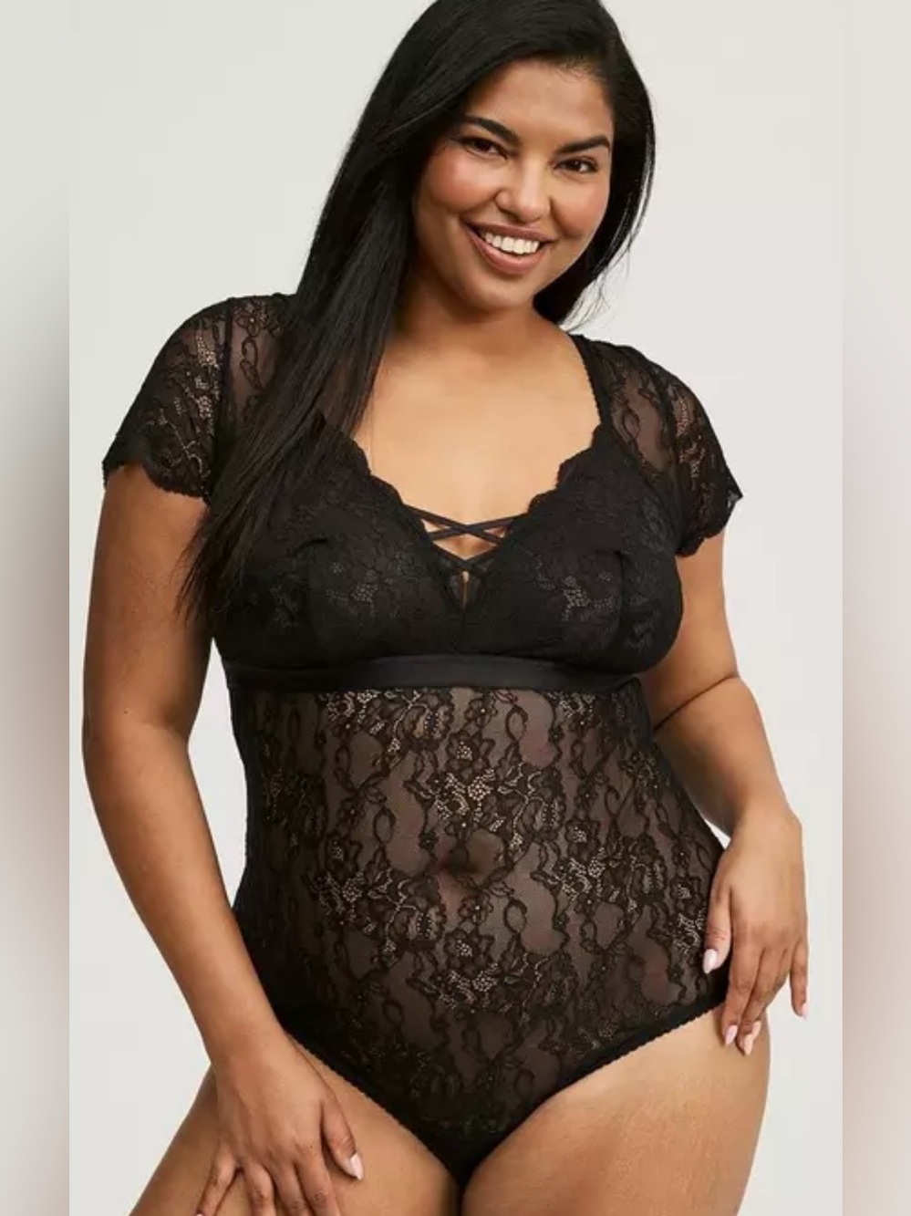 NWT Torrid Lace Short Sleeve Bodysuit Rich Black Womens Bottom Snap Sz 5/5x/28